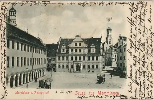 Ansichtskarte Memmingen Marktplatz u. Amtsgericht 1901 Prägekarte