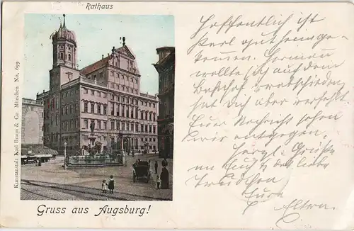 Ansichtskarte Augsburg Rathaus 1899 Goldrand