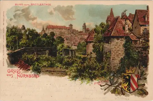 Ansichtskarte Nürnberg Burg vom Spittlerthor Healdik Künstlerkarte 1900