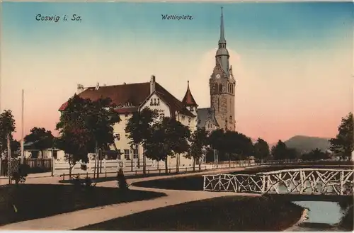 Ansichtskarte Coswig (Sachsen) Wettinplatz 1908