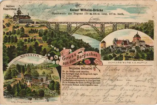 Ansichtskarte Litho AK Remscheid Müngsten: Schloß, Brücke, Restaurant 1900