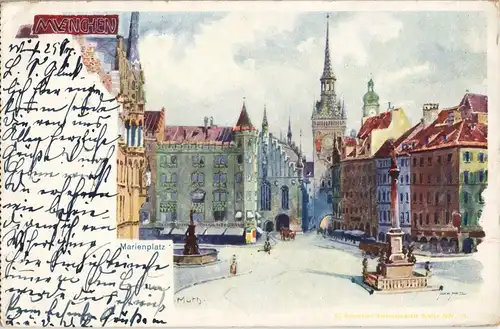 Ansichtskarte München Marienplatz - Künstlerkarte 1906