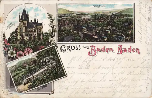 Ansichtskarte Litho AK Baden-Baden Schloss, Totale, Das Echo 1898