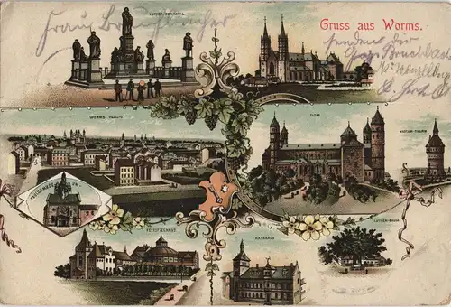 Ansichtskarte Litho AK Worms Dom, Denkmal, Festspielhaus 1903