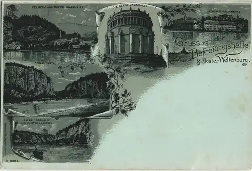 Ansichtskarte Kelheim Befreiungshalle, MB, Kloster Weltenburg 1902 Silberrand