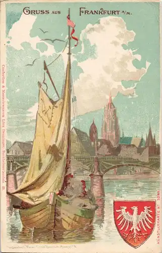 Ansichtskarte Frankfurt am Main Stadt, Segelboot - Künstlerkarte 1902