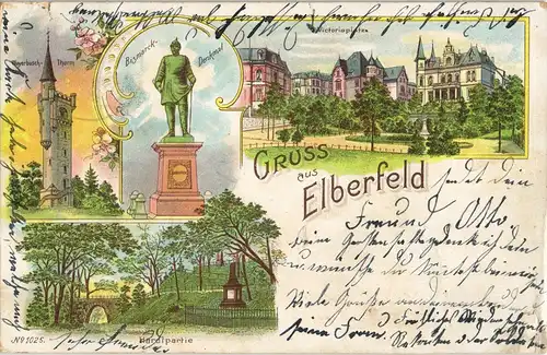Litho AK Elberfeld-Wuppertal Victoriaplatz, Bismarckdenkmal, Weyerbuschturm 1901