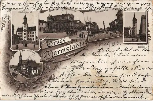 Ansichtskarte Litho AK Darmstadt Martinskirche, Rheinstraße, etc 1899