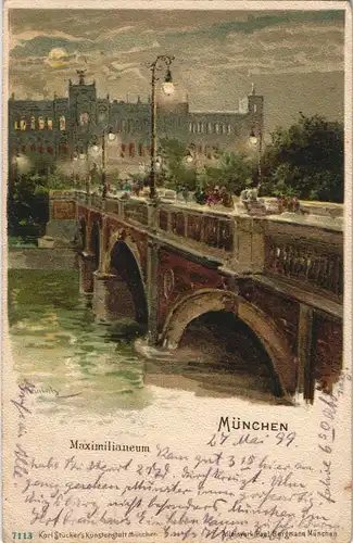 Haidhausen-München Maximiliansbrücke - signierte Künstlerkarte 1899