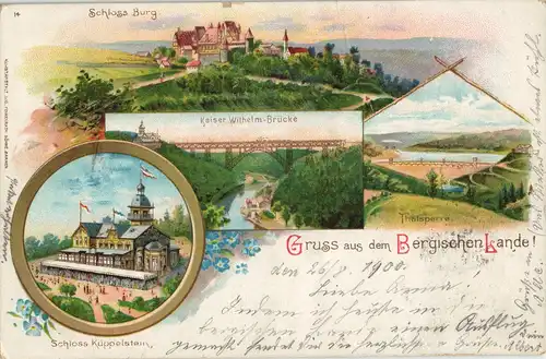 Litho AK Remscheid Gruss Bergischen Lande, Schloss Küppelstein MB Litho-AK 1900