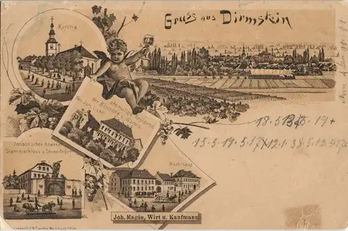 Litho AK Dirmstein Kirche Residenz, Rathaus  1901 GANDERSHEIM (Ankunftsstempel)