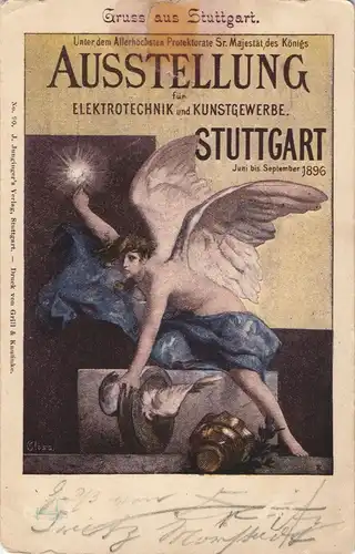 Ansichtskarte Stuttgart Ausstellung Elektrotechnik Kunstgewerbe Engel 1896