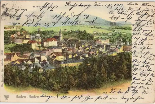 Ansichtskarte Baden-Baden Blick auf die Stadt - Künstlerkarte 1903
