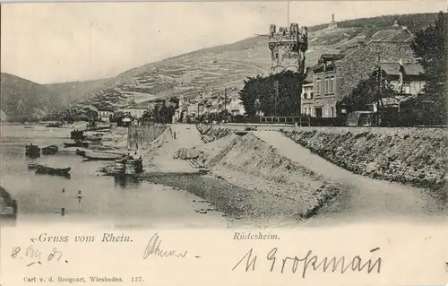 Ansichtskarte Rüdesheim (Rhein) Stadt und Straßenpartie 1908