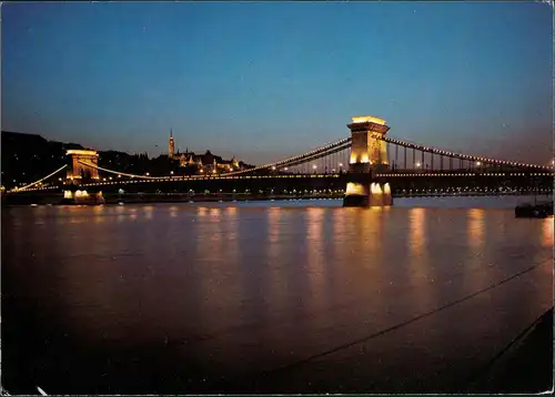 Postcard Budapest Kettenbrücke bei Nacht 1964