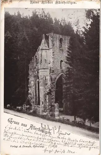 Oppenau Klosterruine Allerheiligen 1900   gel  WOLFEGG (Ankunftsstempel)