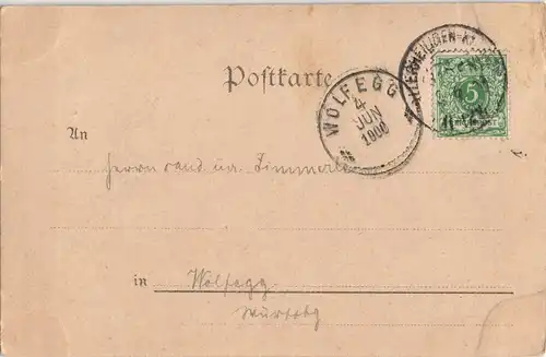 Oppenau Klosterruine Allerheiligen 1900   gel  WOLFEGG (Ankunftsstempel)