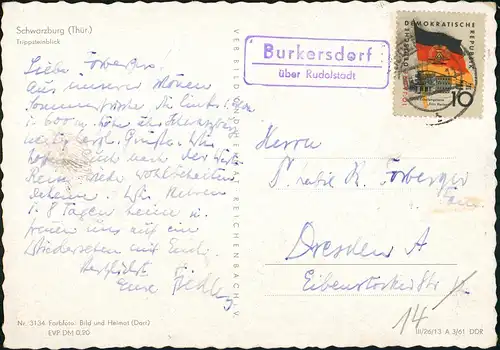 Schwarzburg Trippstein  Ansicht Panorama 1961 Landpoststempel BURKERSDORF