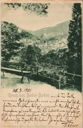Ansichtskarte Baden-Baden Blick auf die Stadt 1901