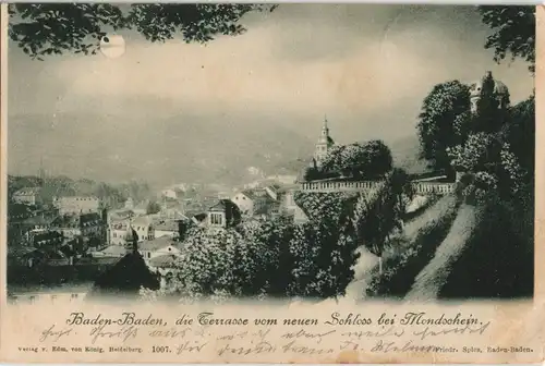 Ansichtskarte Baden-Baden Stadt bei Mondschein 1898