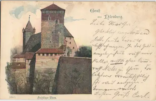 Ansichtskarte Nürnberg Nürnberger Burg Fünfeckiger Turm - coloriert 1902