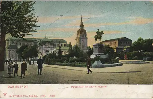 Ansichtskarte Darmstadt Paradeplatz - belebt 1903