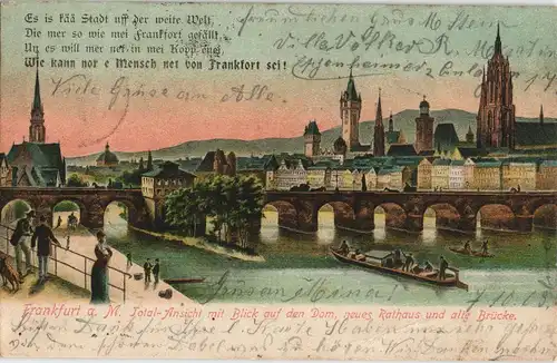 Ansichtskarte Frankfurt am Main Blick auf die Stadt - Kähne 1903