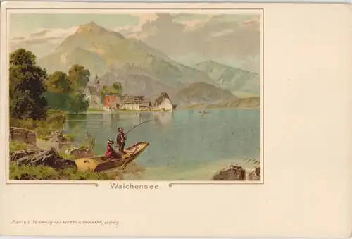 Ansichtskarte Kochel am See Walchensee - Angler, Künstlerkarte 1908
