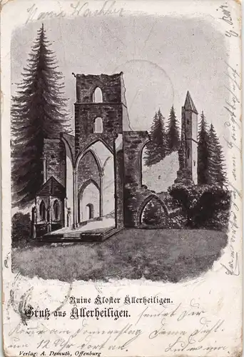 Litho AK Oppenau Klosterruine Allerheiligen Gruss-Aus-Postkarte 1903