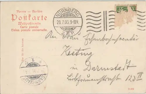 Nürnberg Nürnberger Burg Strassen  1905   gel  DARMSTADT (Ankunftsstempel)