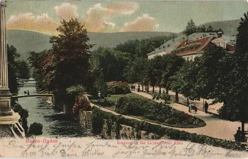 Baden-Baden Panorama-Ansicht, Partie Lichtenthaler Allee, Fluss-Lauf 1900