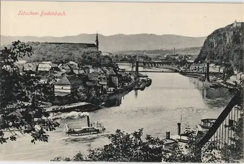Postcard Tetschen-Bodenbach Decín Blick auf die Stadt - Dampfer 1912