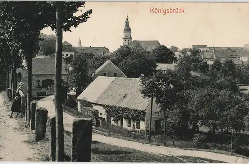 Ansichtskarte Königsbrück Kinspork Straßenpartie Frau am Wegesrand 1912