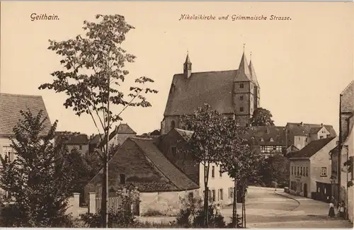 Ansichtskarte Geithain Nicolaikirche und Grimmaische Straße 1912