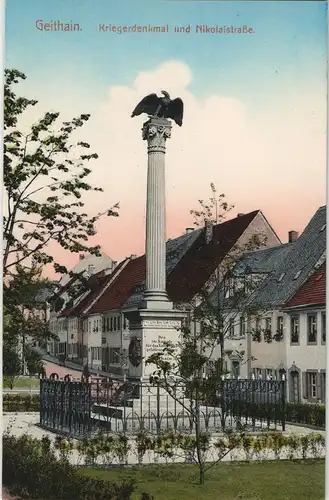Ansichtskarte Geithain Nikolaistraße - Kriegerdenkmal 1911