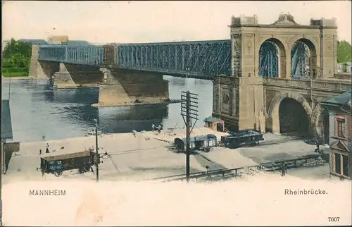 Ansichtskarte Mannheim Rheinbrücke - Waggon 1904