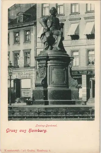 Ansichtskarte Hamburg Lessingdenkmal - Geschäfte Uhrmacher 1905