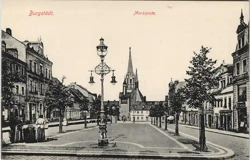 Ansichtskarte Burgstädt Laterne - Geschfte Marktplatz 1913