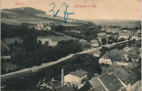 Ansichtskarte Kamenz Kamjenc Straßenpartie, Überblick Hutberg 1912