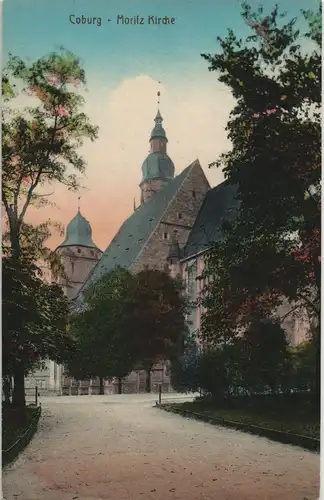Ansichtskarte Coburg Moritzkirche Strassen Partie Moritz-Kirche (Church) 1910