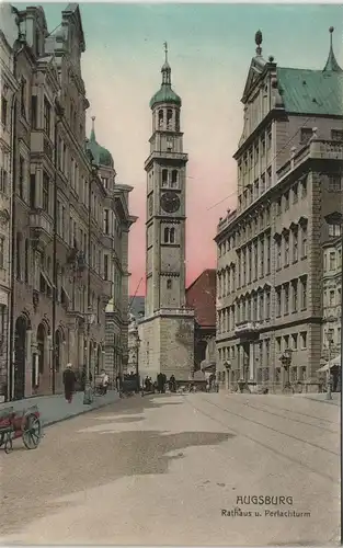 Ansichtskarte Augsburg Perlachturm Rathaus Strassen Ansicht 1908