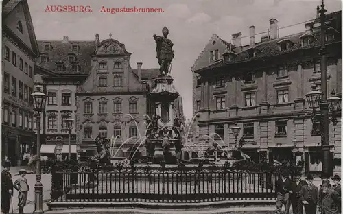 Augsburg Augustus-Brunnen Strassen Partie, Personen, Geschäfte 1910