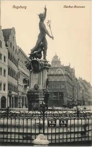 Ansichtskarte Augsburg Merkur-Brunnen Strassen Ansicht 1910