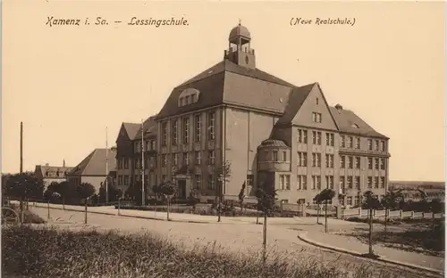 Ansichtskarte Kamenz Kamjenc Lessingschule (Neue Realschule) 1917
