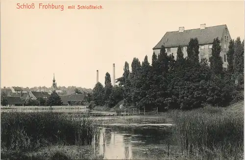 Ansichtskarte Frohburg Schloß, Teich, Fabrik 1912