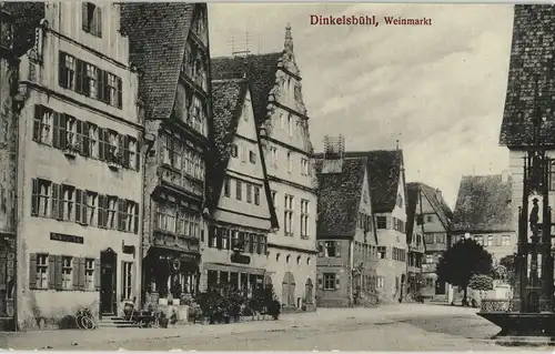 Dinkelsbühl Straßen Partie am Weimarkt, Lokale, Geschäfte 1910