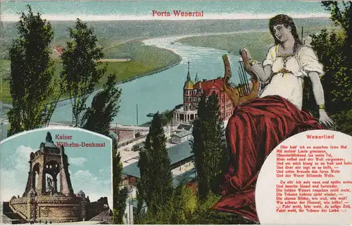 Porta Westfalica  Wilhelm-Denkmal Porta Weser-Tal & Weserlied Liedkarte 1910