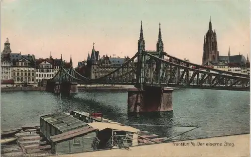 Sachsenhausen-Frankfurt am Main Eiserner Steg Stadt-Teilansicht am Main 1908