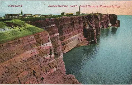 Helgoland (Insel) Südwestküste elektr. Leuchtturm u. Funkenstation 1910