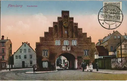 Flensburg Nordertor Strasse 1920   frankiert mit 2 1/2 Slesvig Briefmarke